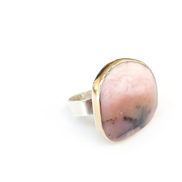 Pink Opal Gemstone Ring set in 9ct Gold & Sterling Silver 'SOOTHING'