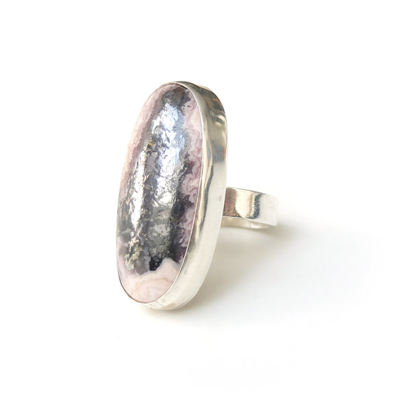 Rhodonite Gemstone Ring Set in Sterling Silver 'FORGIVENESS'