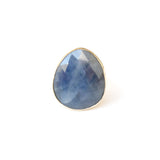 sapphire gemstone ring - faceted semi precious stone in a gold setting with silver ring