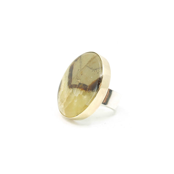 Septarian 9ct Gold & Silver Round Gemstone Ring 'POSITIVITY'