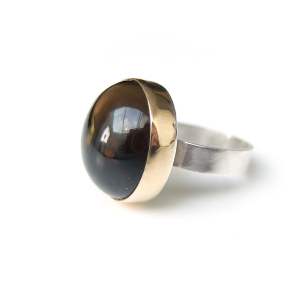 Smoky Quartz Gemstone Ring Set in 9ct Gold & Sterling Silver 'CLEANSING'