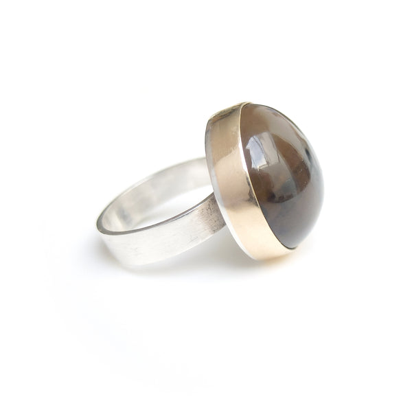 Smoky Quartz Gemstone Ring Set in 9ct Gold & Sterling Silver 'CLEANSING'