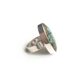 Tibetan Turquoise Oval Gemstone Ring set in 9ct Gold & Silver 'HEALING'