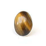 Oval Tigers Eye Gemstone Ring set in sterling Silver - from top
