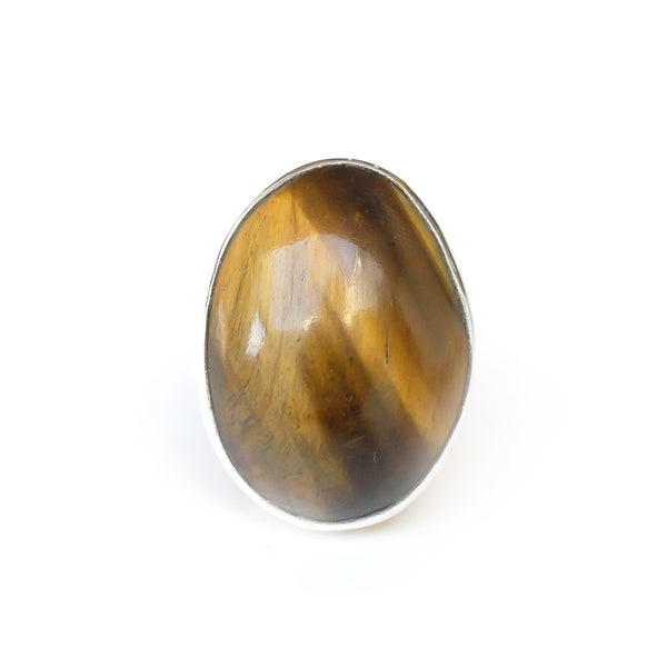 Oval Tigers Eye Gemstone Ring set in sterling Silver - from top