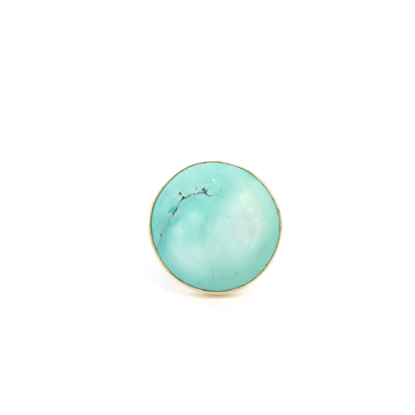 bright tibetan turquoise gemstone ring set in 9ct gold and sterling silver - from top