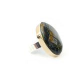 wavelite gemstone ring in sterline silver - set in gold with silver band