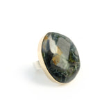 wavelite gemstone ring in sterline silver - set in gold, right side view