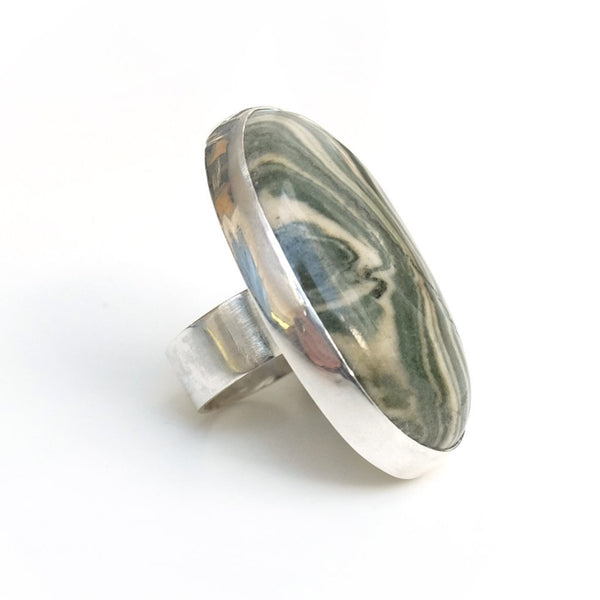 Zebra Jasper Modernist Gemstone Ring set in Sterling Silver 'SUPPORT'