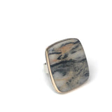 Square Striped Zebra Gemstone Ring Set in 9ct Gold & sterling Silver - front right