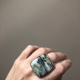 Square Striped Zebra Gemstone Ring Set in 9ct Gold & sterling Silver - worn on hand